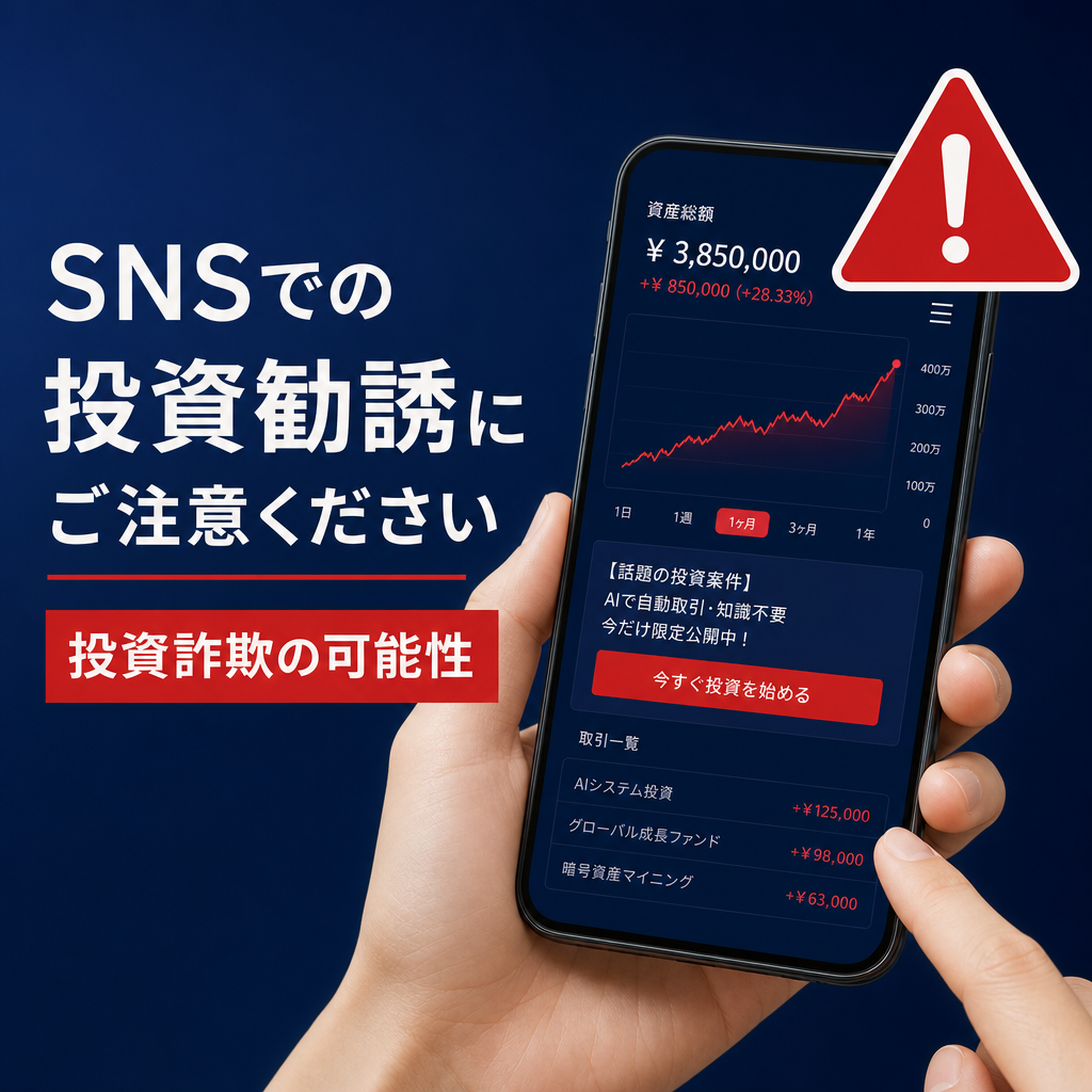 SNS型投資トラブルに関する注意喚起イメージ